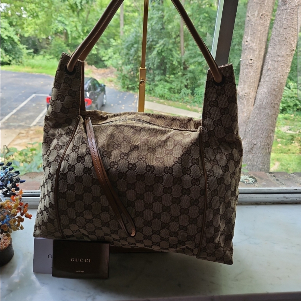 *SOLD*Gucci Brown Canvas Hobo Bag with Iconic Design